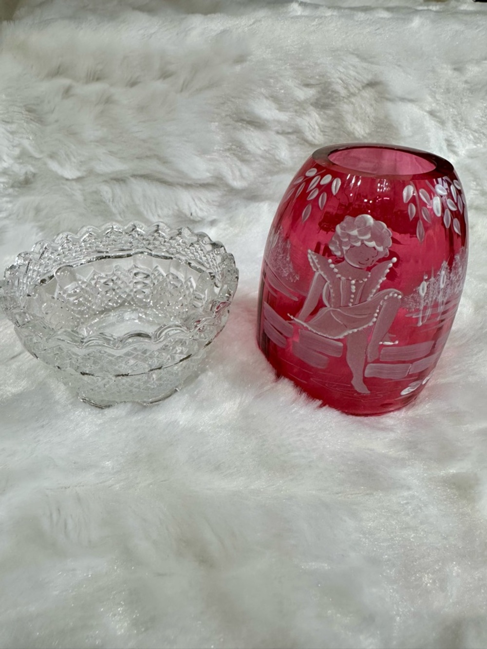 Fenton Mary Gregory Fairy Lamp Cranberry Hand painted & Signed - Picture 7 of 11